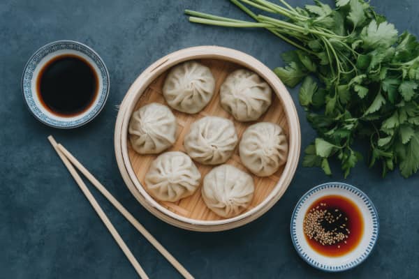 Pierożki dim sum z krewetkami i warzywami