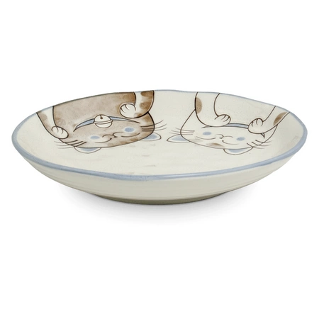 Zestaw miska i talerz z motywem kotka szczęścia MANEKI-NEKO (niebieski)