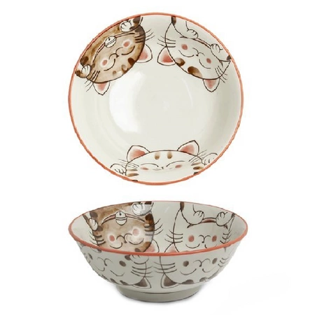 Zestaw miska i talerz z motywem kotka szczęścia MANEKI-NEKO (czerwony)