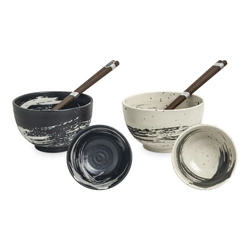 Zestaw misek czarno-biały dla 2 osób