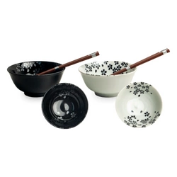 Zestaw misek czarno-białe kwiaty 15 cm Emro Aziatica