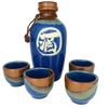 Zestaw do sake niebiesko-brązowy (karafka + 4 czarki)