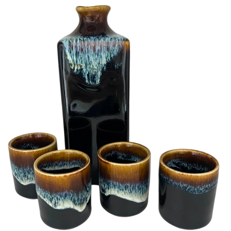 Zestaw do sake czarno-niebiesko-brązowy (karafka + 4 czarki)