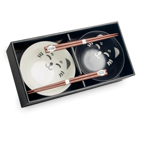 Zestaw misek kot szczęścia MANEKI-NEKO czarno-białe