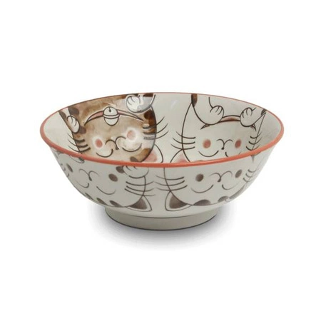Zestaw miska i talerz z motywem kotka szczęścia MANEKI-NEKO (czerwony)