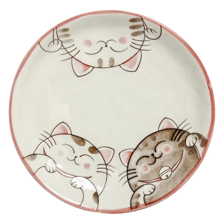 Zestaw miska i talerz z motywem kotka szczęścia MANEKI-NEKO (czerwony)