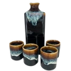 Zestaw do sake czarno-niebiesko-brązowy (karafka + 4 czarki)
