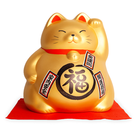 Skarbonka kot szczęścia MANEKI-NEKO złota 19 cm