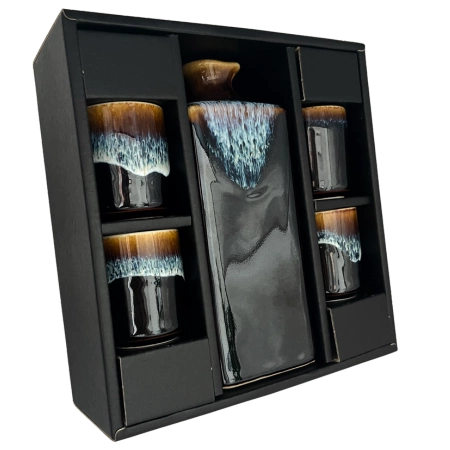 Zestaw do sake czarno-niebiesko-brązowy (karafka + 4 czarki)