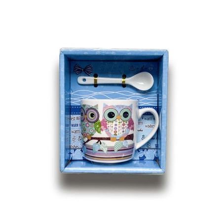 Kubek z łyżką dla dzieci - sowa