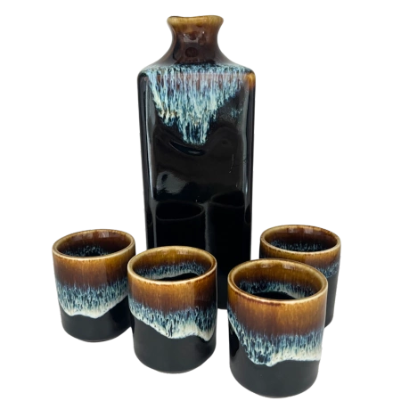 Zestaw do sake czarno-niebiesko-brązowy (karafka + 4 czarki)