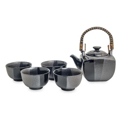 Zestaw japoński do herbaty czarno-szary  (czajniczek + 4 czarki )