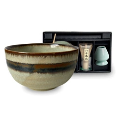 Zestaw japoński do herbaty matcha zielony z niebieskim paskiem