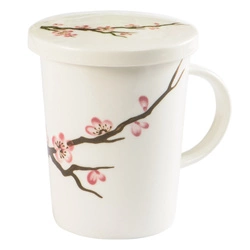 Kubek do herbaty z zaparzaczem i pokrywką (wiśnia)