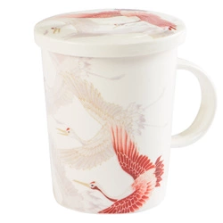 Kubek do herbaty z zaparzaczem i pokrywką (żuraw)