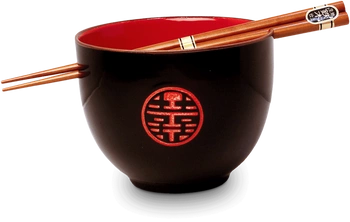 Miska porcelanowa do zupy z pałeczkami (czarno-czerwona)