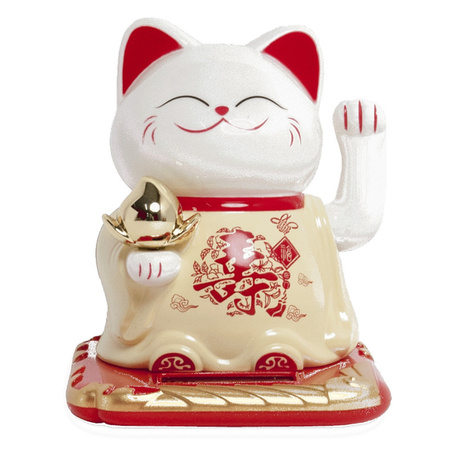 Kot szczęścia MANEKI-NEKO żółty 10,5 cm (solarny)